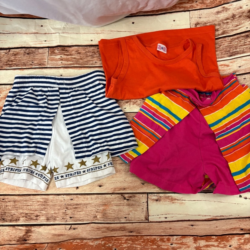 Vintage Girls Navy Striped Shorts and Vibrant Orange Top bundle